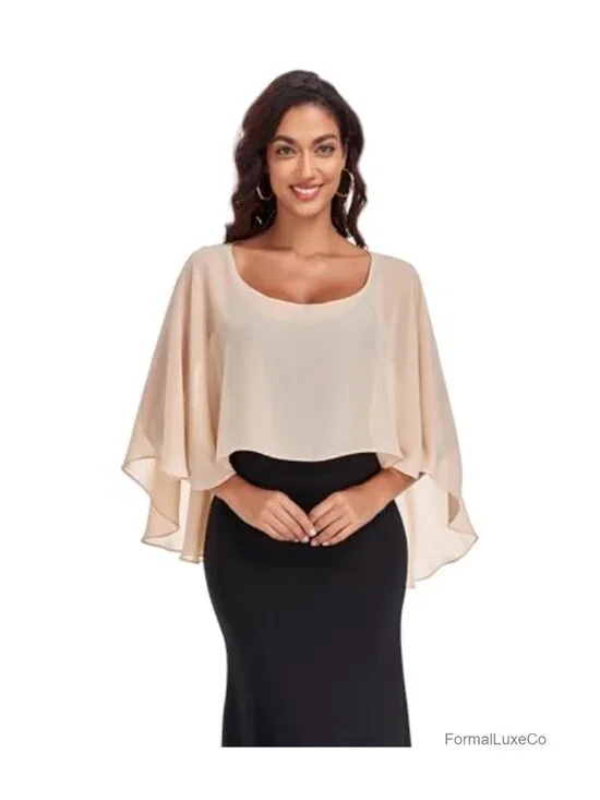 Sheer Chiffon Shawl Wrap for Evening Dresses Wedding Cover Up Cape