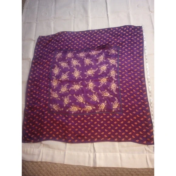 Vintage Unbranded Purple‎ Rose/ Paisley Square Scarf Silk Or Polyester 35 In
