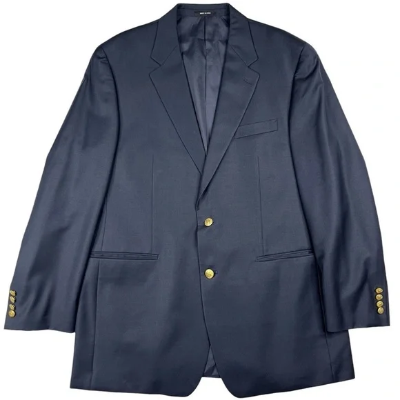 Lauren Ralph Lauren 100% Wool Navy Blazer with Gold Buttons, Size 50L