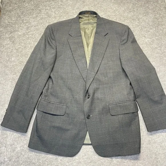 Hill & Archer Blazer Mens 44R Glen Plaid Two Button Gray Check Jacket