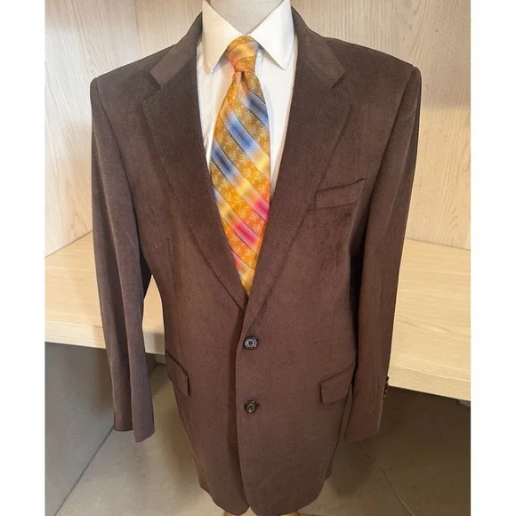 Jos A Bank Mens Sz 44L Brown Corduroy Blazer Cotton Tencel Sport Coat‎ Jacket