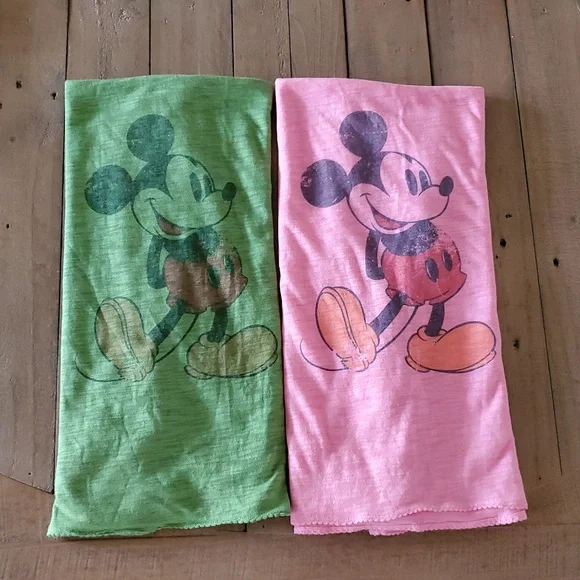 Disney Parks Scarves Set Of 2 Shawl Pink & Green Mickey Mouse Graphic