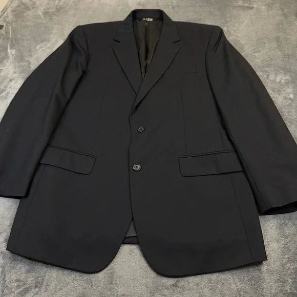 Jos A Bank Two Button Blazer Suit Jacket Mens 43 Regular Black Wool