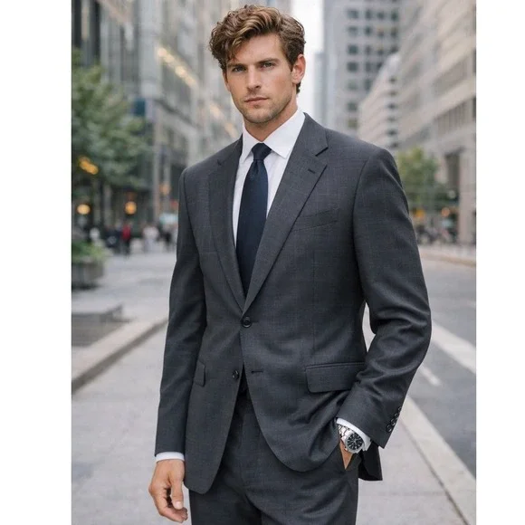 Brioni Wool Windowpane Blazer 44L Made In‎ Italy 2 Button Luxury Modern Tailored