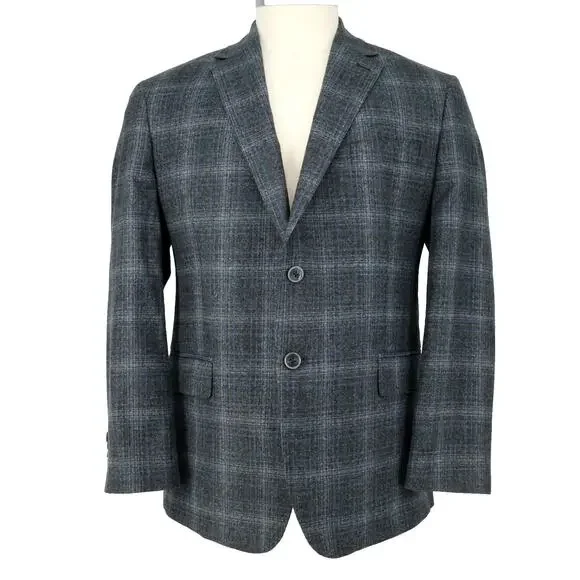 Joseph Abboud Sport Coat Mens 44S Gray Window Pane Plaid Wool Blazer Jacket