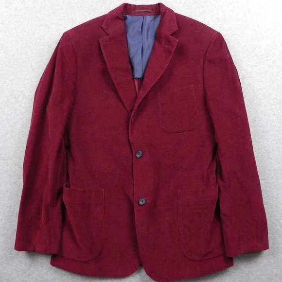 J Hilburn Blazer Mens 40R Corduroy 2-Button Suit Jacket Sport Coat Red