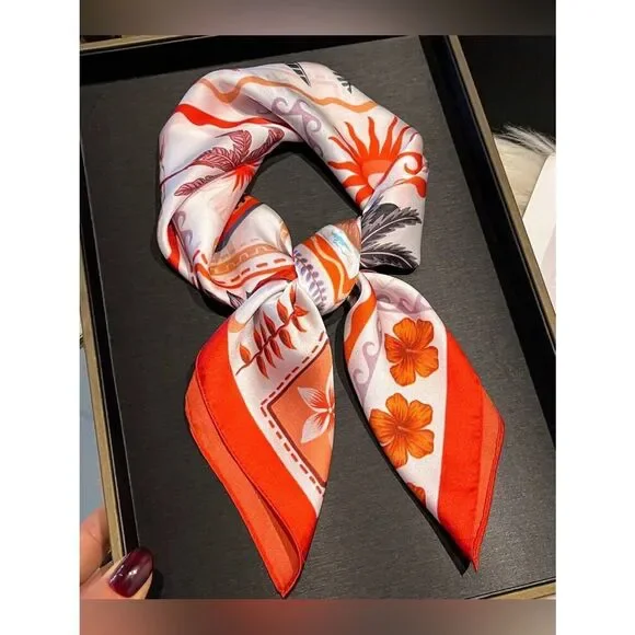 Red, Orange Floral Print Scarf M790
