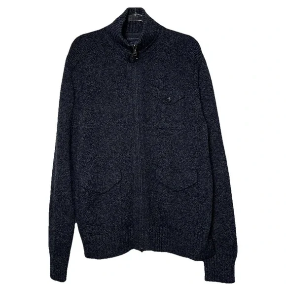 Banana Republic Dark Gray Lambswool Full‎ Zip Buckle Turtleneck Sweater Mens L