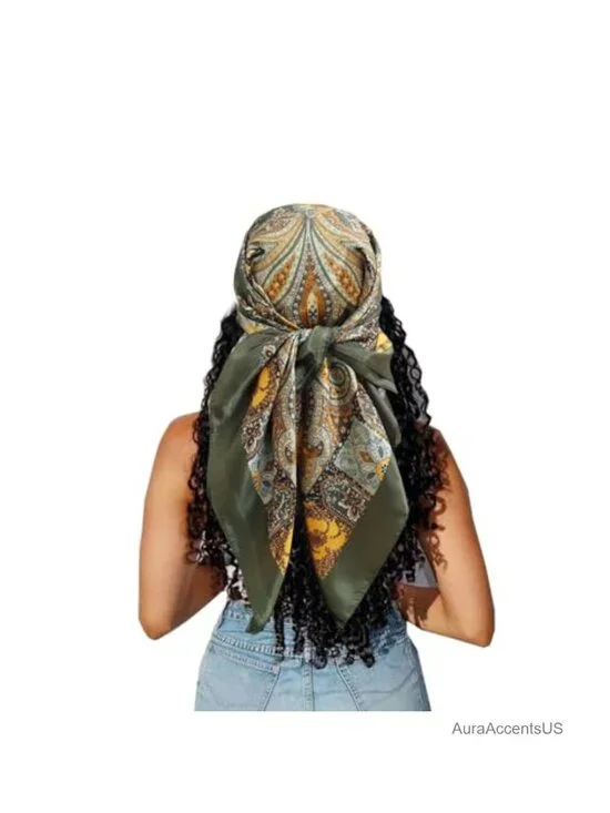 35x35 Large Square Satin Head Scarf for Women, Silk Feeling Bandana