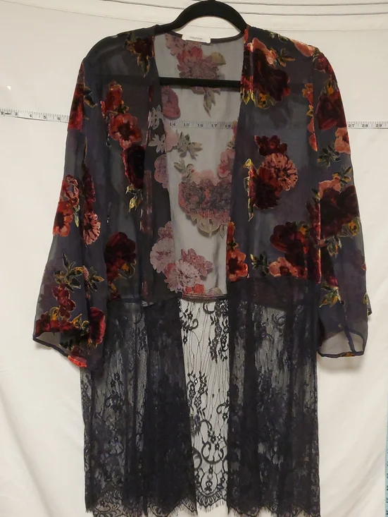 Maurices Sheer Floral Velvet Burnout Kimono Robe M/L Boho Witchy