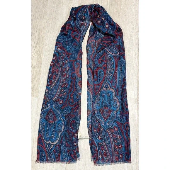 Vintage Britghes Field Outdoors 100% Wool Blue Red Paisley Scarf Made in Italy