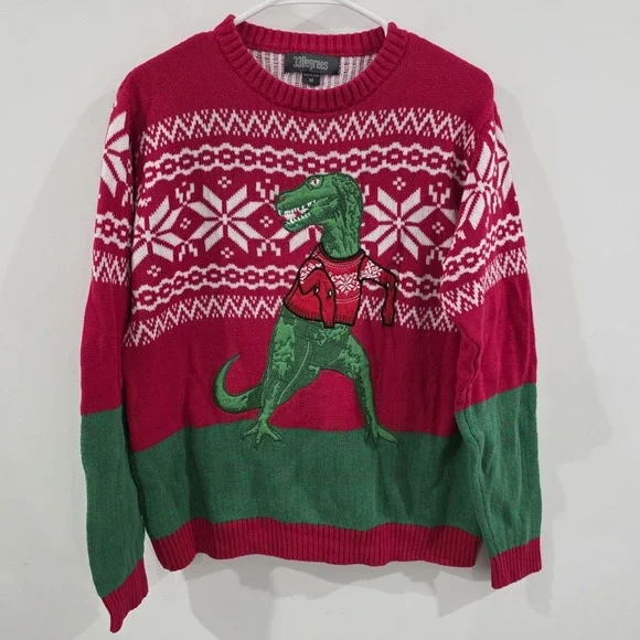 33 Degrees Mens Ugly Christmas Sweater Size Medium Dinosaur Fair‎ Isle Party