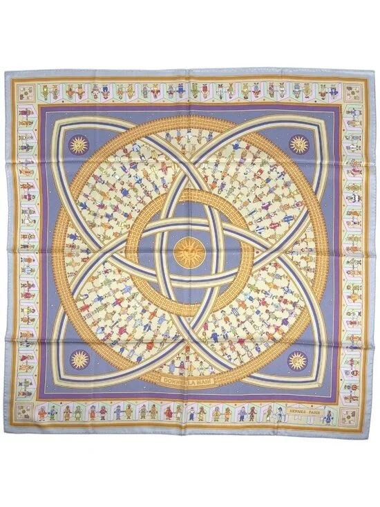 Hermes Carre 90 Donner la Reach Out Scarf Silk Light Blue Multicolor