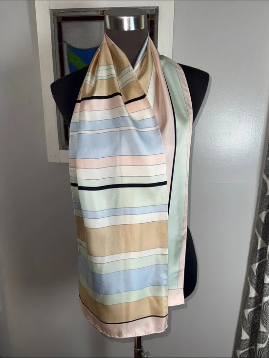 Talbots 100% Silk Striped Oblong Scarf – Soft Pastel Neutrals