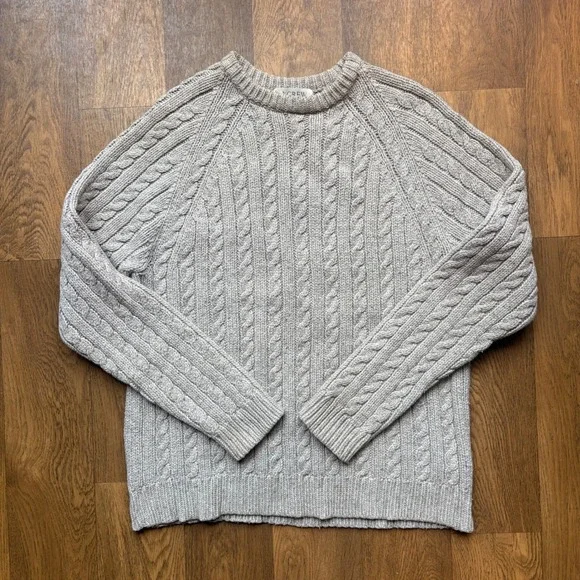 Vintage J. Crew Menswear Preppy Cotton Wool Blend Ribbed Neck Cable Knit Sweater