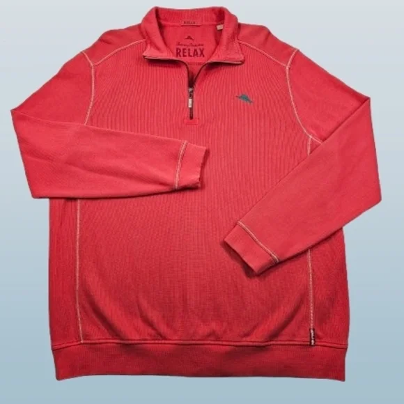 Tommy Bahama Men's XL Coral Red Quarter-Zip‎ Sweater Pullover