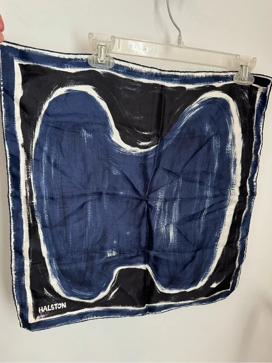 Vintage Halston Navy & Black Abstract Art Silk Scarf