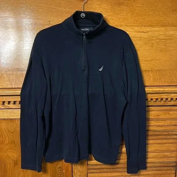 Nautica Preppy Elevated Mens Quarter Zip Navy Blue Long Sleeve Mock Neck Sweater
