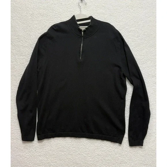 Tommy Bahama Mens Black 1/4 Zip Sweater Cotton Cashmere Long Sleeve Mock‎ Neck