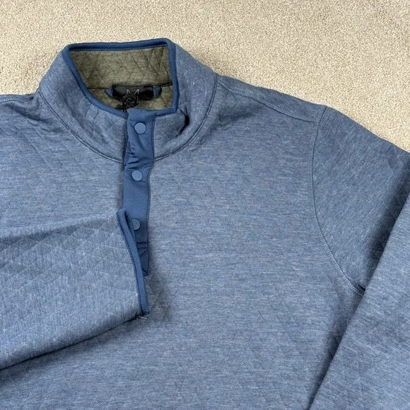 Magaschoni Mens Large‎ Blue Quilted Snap Pullover Mock Neck Sweater NWT