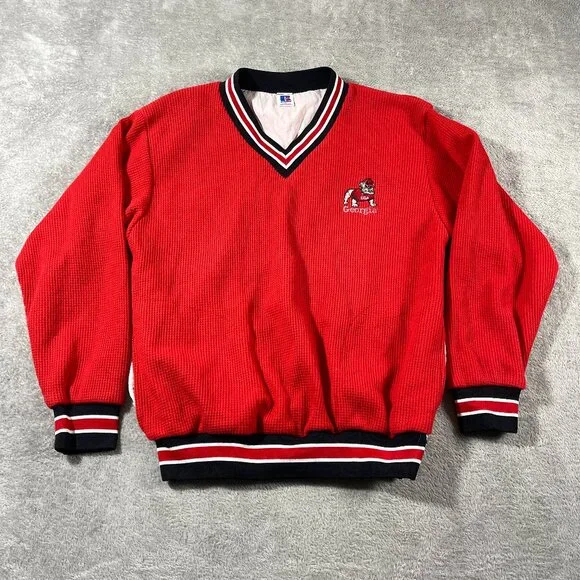 Windbreaker Thermal‎ Red Black Russell Athletics L Men's Shirt Georgia Bulldogs