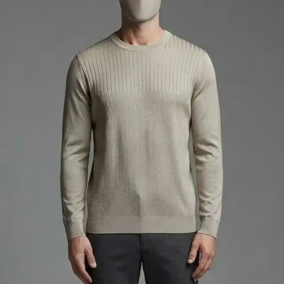 Vintage Protege Collection Ribbed Crewneck Sweater Mens Size Large Tan Pullover