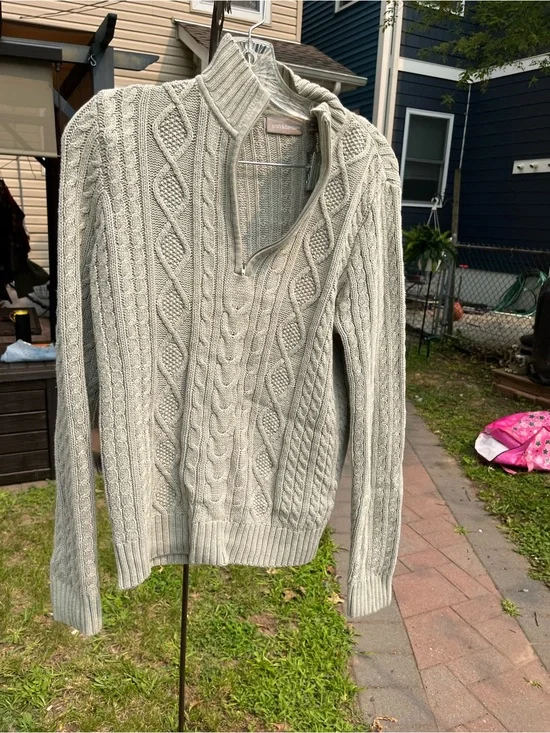 Cable-Knit Quarter-Zip Sweater - Light Gray over size medium men