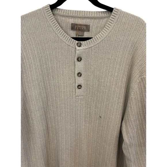 GH BASS EARTH Rock Ridge Men's Henley Long Sleeve Sweater Beige Size XL NWT