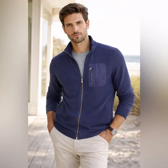 Banana Republic Men’s Blue Waffle Knit Full Zip Sweater Jacket L Casual‎ Luxe