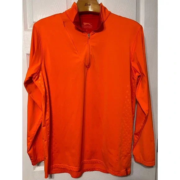 Slazenger Mens XL Orange Quarter Zip Pullover Long Sleeve Active Golf Top Pocket