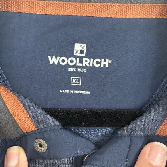 Woolrich Sweater Mens‎ XL Blue Fleece Quarter Snap Mock Neck Pullover Pocket