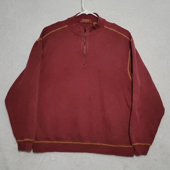 Orvis Men's Sweater Size XL  X Large Dark Red Thick Cotton Long Sleeve Casual