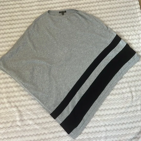IMAN Global Chic Asymmetric Poncho with Stripe Detail. Gray/black. Oversized XS.