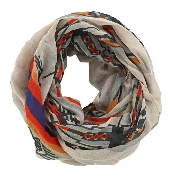 Ivory Southwestern Print Lightweight Oblong Scarf with Raw Fringe 3 For $30