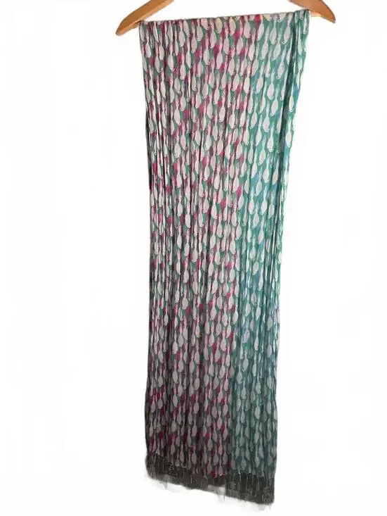 Lightweight Colorful  Bird Scarf with Fringe Detail