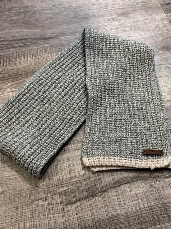 Polo by Ralph Lauren Gray Knit Scarf with Cream Trim