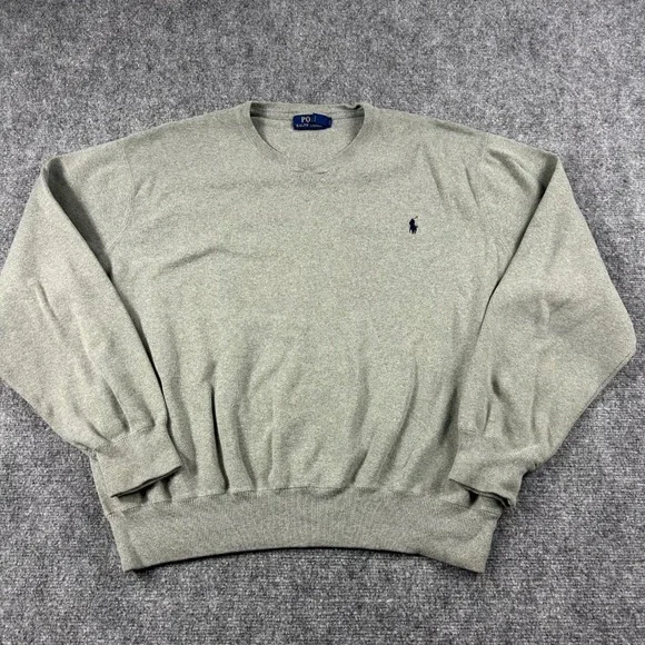 Polo Ralph‎ Lauren Sweater Mens XXL Grey Olive Crewneck Pony Logo Pullover Knit