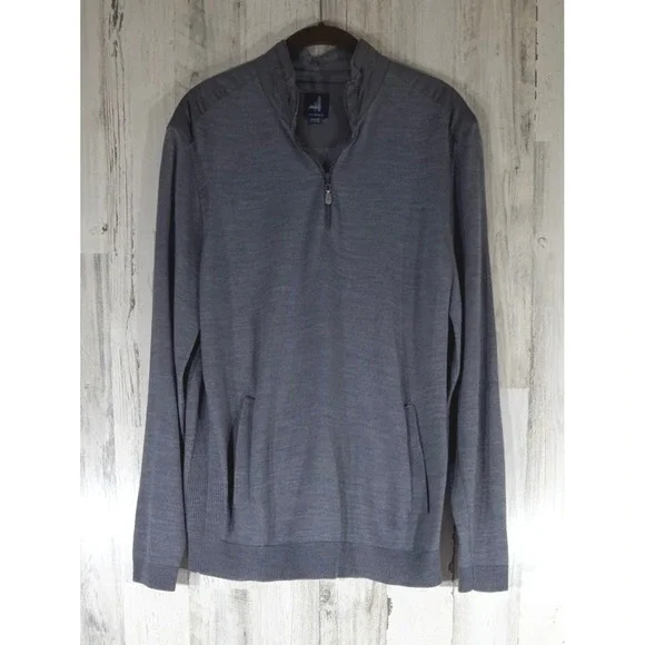 Johnnie O Hybrid 1/4 Zip Prep Performance Pullover Medium Gray Merino Blend READ