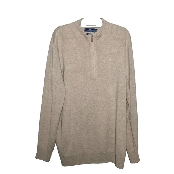 Vineyard Vines Wool‎ /4 Zip Sweater Men's XXL Beige 100% Merino Wool Pullover