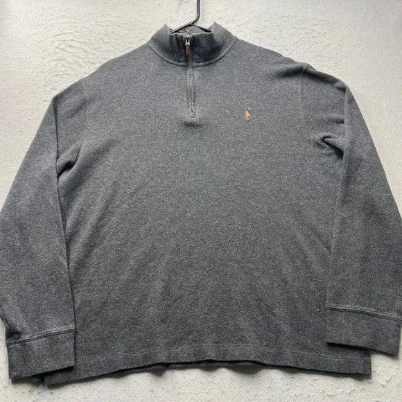 Polo Ralph Lauren Mens Large Grey Estate Rib Quarter Zip Pullover Sweater Cotton