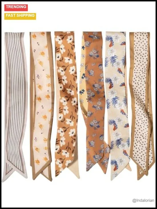 6 Pack Satin Scarves for Hair, Neck, Wrist, and Purse Accessories
