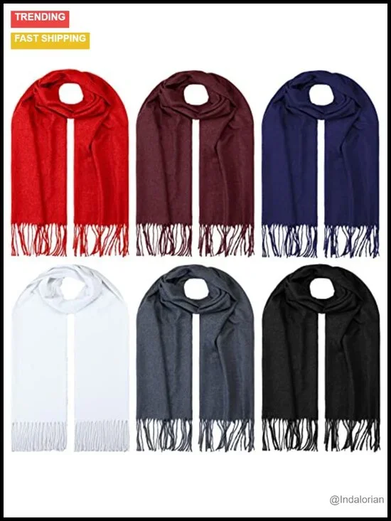 6 Pack Solid Faux Cashmere Winter Scarf Set Cold Weather Scarves Wrap Shawl