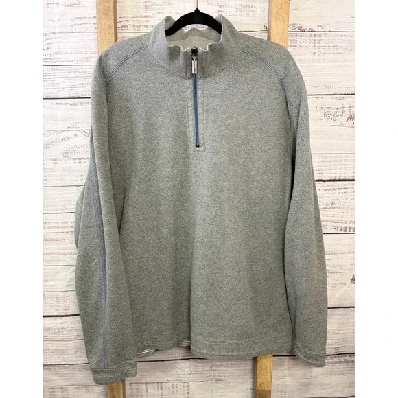 Tommy‎ Bahama Mens 2XL Reversible Quarter Zip Pullover Gray Striped Sweater