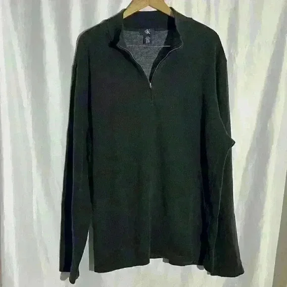 CALVIN KLEIN Mens XXL Black 1/4‎ Zip pullover Cotton Knit Sweater