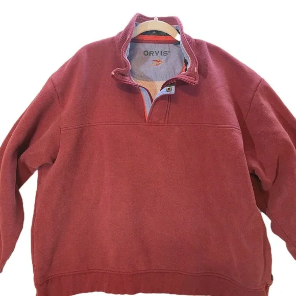 Orvis Men's Pullover Sweatshirt Pre-Owned‎ Burgundy Red Quarter Zip SZ XXL