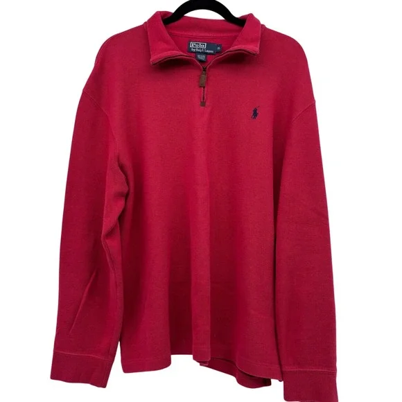 Polo Ralph Lauren Mens Quarter Zip Pull Over XL Red Cotton Business Casual Basic