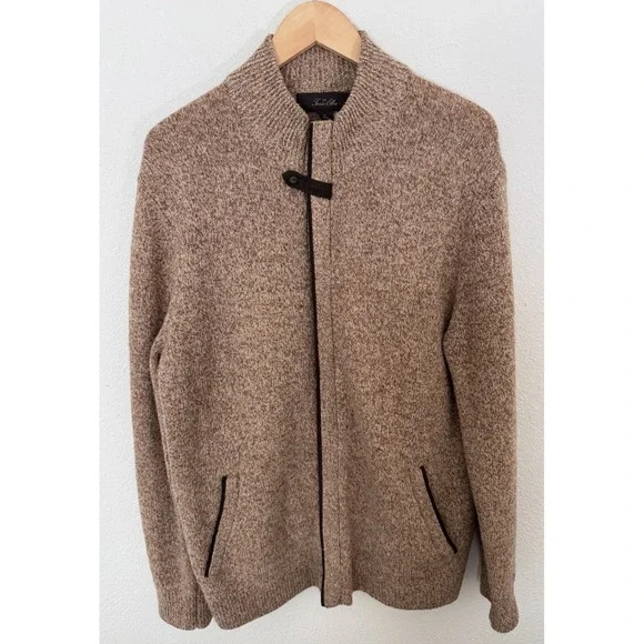 Tasso Elba Men's‎ Lambswool Brown Zip Front Sweater Cardigan Size Medium