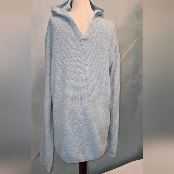 Calvin Klein Men's Light Blue Hooded V-Neck Sweater Super Soft Knit XL