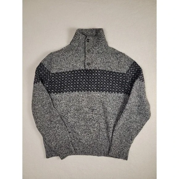 Gap Sweater Mens XL Lambswool Blend Mock Neck Fair Isle Vintage Henley Placket