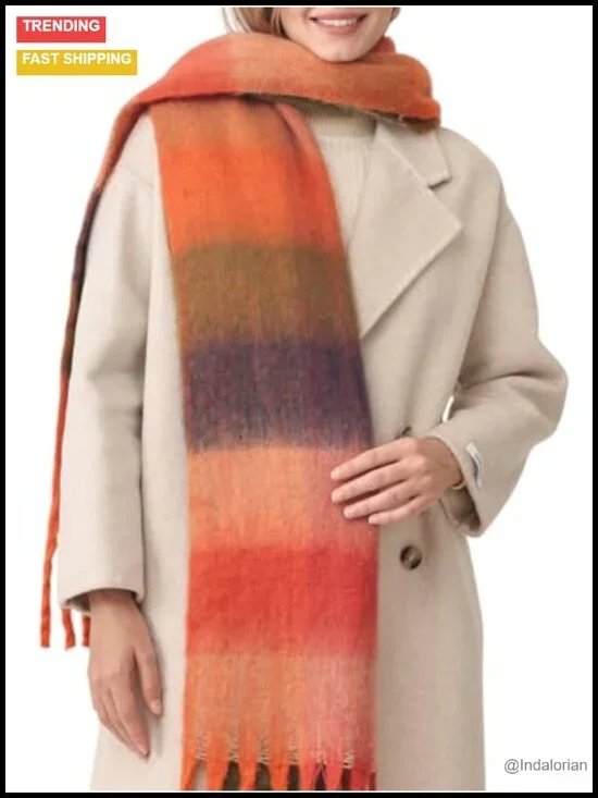 Extra Large Chunky Plaid Scarf Shawl Soft Thick Tassel Winter Wrap